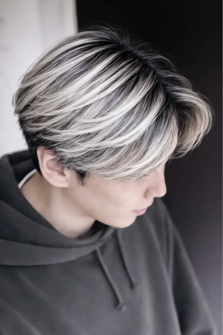 ショート カラー メンズ メンズバレイヤージュ メンズブリーチ メンズハイライト バレイヤージュ ブリーチ カット ヘアカラー ヘアセット バレイヤージュ 藤沢 髪質改善 竹内ケンゴのヘアスタイル