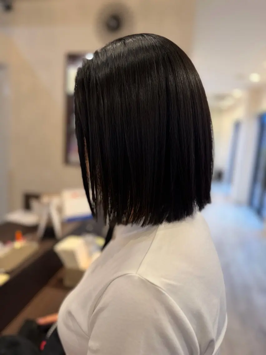 ショート パーマ 切りっぱなしボブ ボブ 縮毛矯正 宇治／美容師 Eclat/合場🍎のヘアスタイル