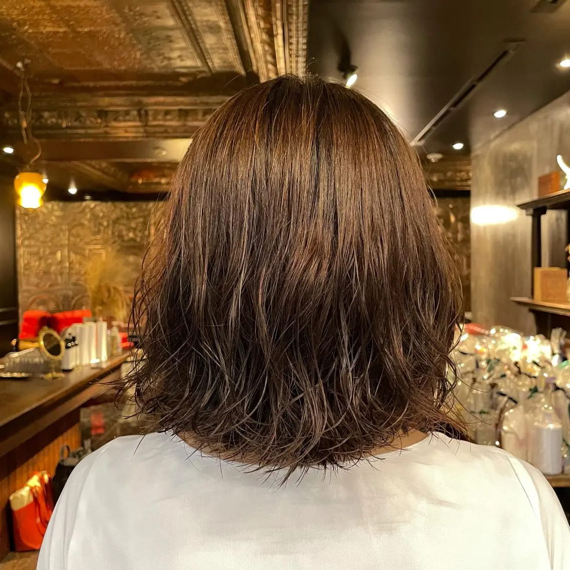ミディアム パーマ ヘアアレンジ くびれレイヤー/艶 カラー　MADOKAのヘアスタイル