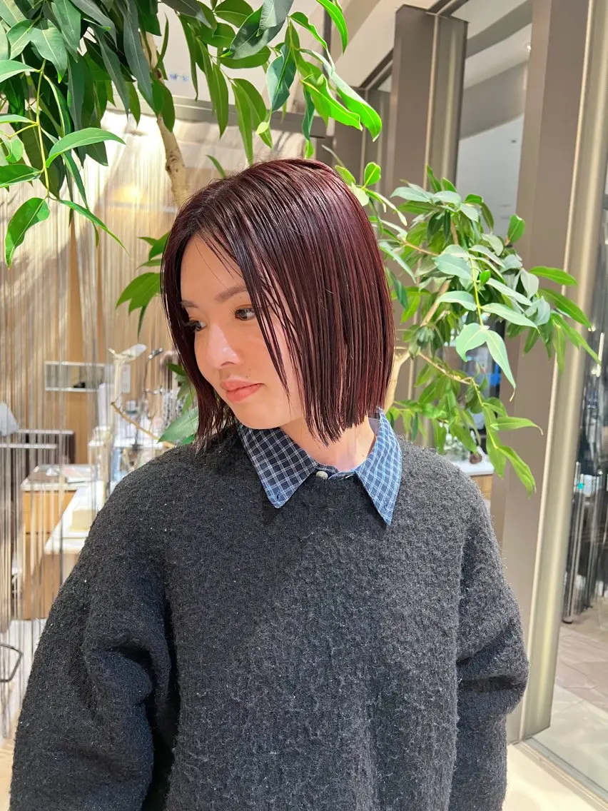 ショート カラー 切りっぱなしボブ ボブ 海外レイヤー/ 梅田美容室のヘアスタイル