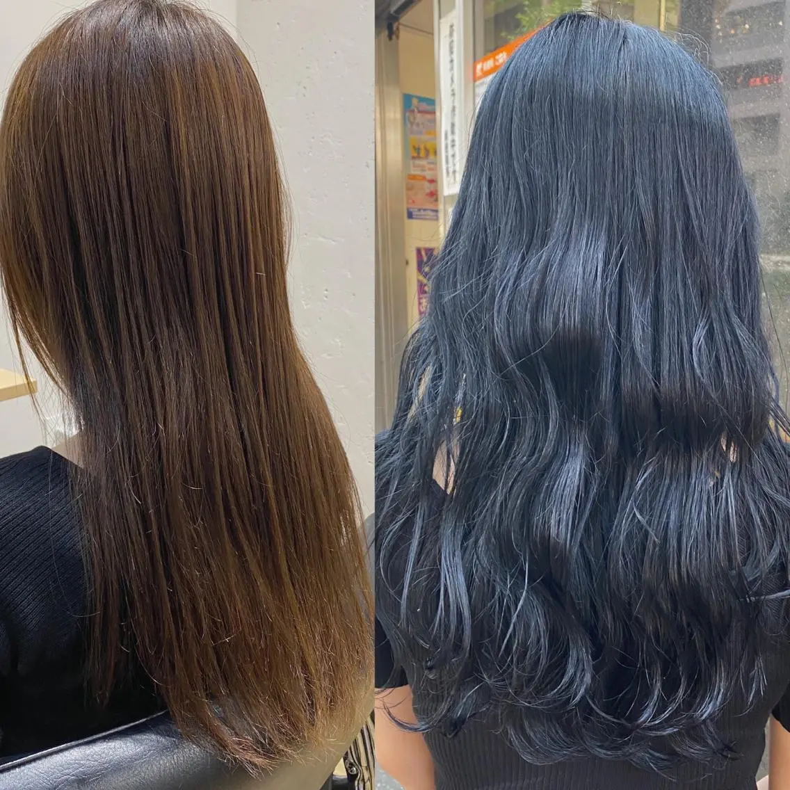 ロング カラー 黒髪 ブリーチ ブルーカラー ブルーブラック ブリーチなしカラー 色落ちまで可愛い🧚 心斎橋hikaruのヘアスタイル