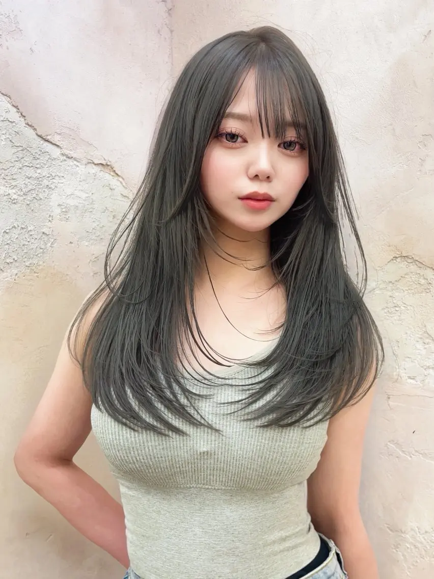 セミロング カラー カット ヘアカラー トリートメント ブリーチなしダブル 透明感/ミント/艶髪のヘアスタイル