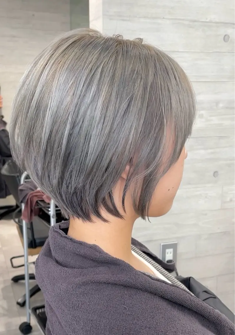 ショート カラー 丸みショート ブリーチ シルバー ショートヘア 西川 賢一のヘアスタイル