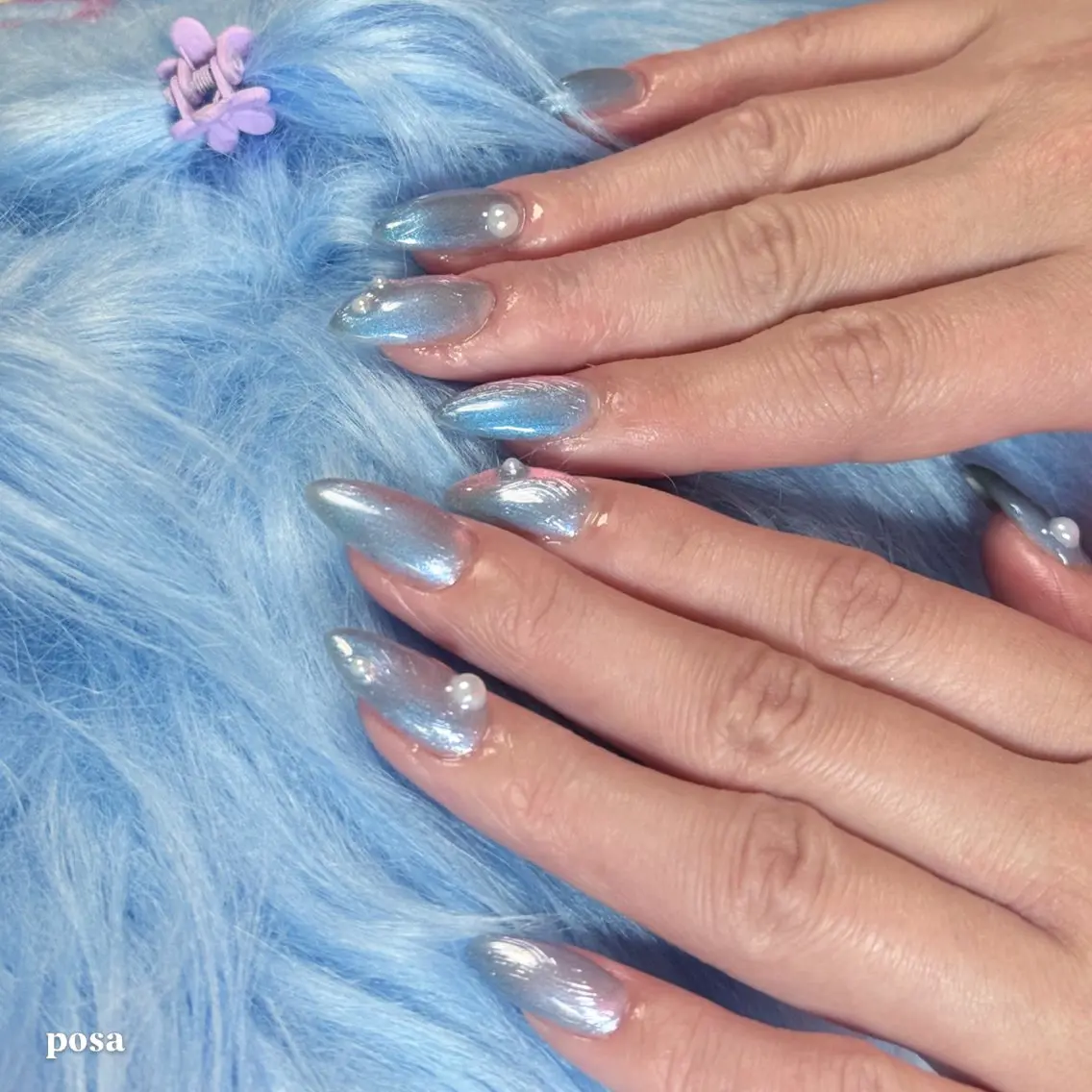 ネイル クリアネイル 水色 マグネットネイル シンプルネイル ハンドネイル posa nail モエミのネイルデザイン