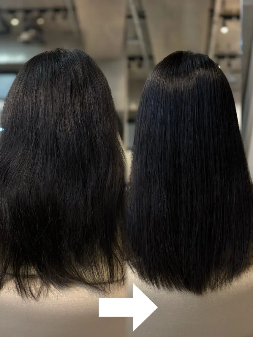 セミロング くせ毛 縮毛矯正 縮毛矯正 透明感カラー/赤み消 しカラー/もものヘアスタイル