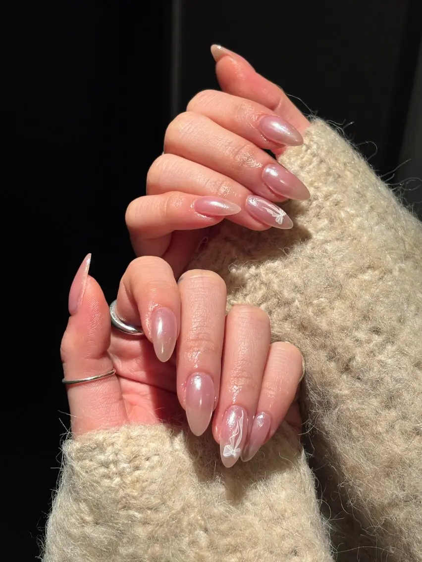 ネイル オーロラネイル フレンチネイル ハート 韓国ネイル レース ハンドネイル ハンドケア ボニー Coco nailのネイルデザイン