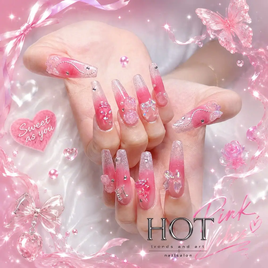 ネイル アートネイル オーロラネイル クリアネイル 長さ出し フレンチネイル HOT Nail Salonのネイルデザイン
