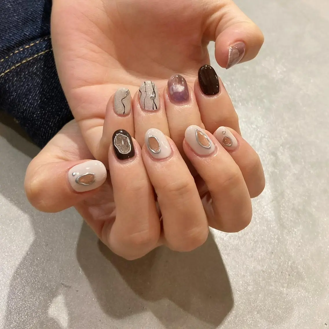 ネイル アートネイル 長さ出し ジェルネイル マットネイル ミラーネイル ハンドネイル nail salon Soeurのネイルデザイン