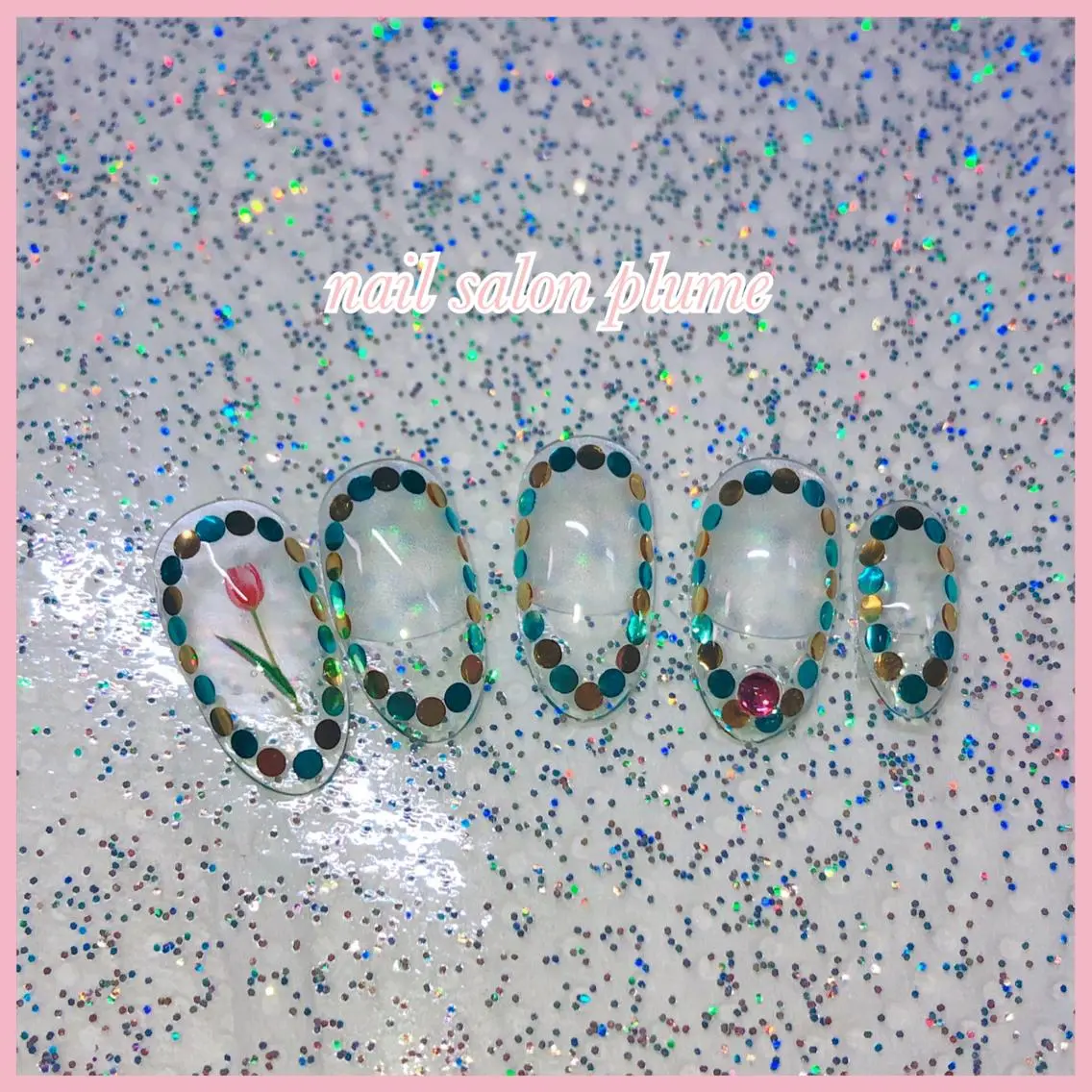 ネイル アートネイル フラワーネイル ガーリー ハート キラキラネイル plume nail ☆韓国ネイルのネイルデザイン
