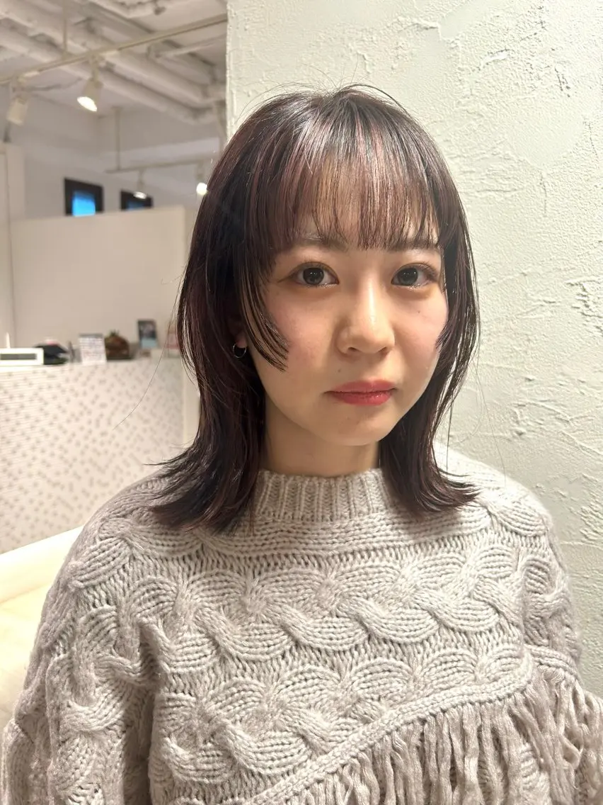 ミディアム カラー デザインカラー 顔周りカット レイヤーカット カラーリスト IKUHOのヘアスタイル