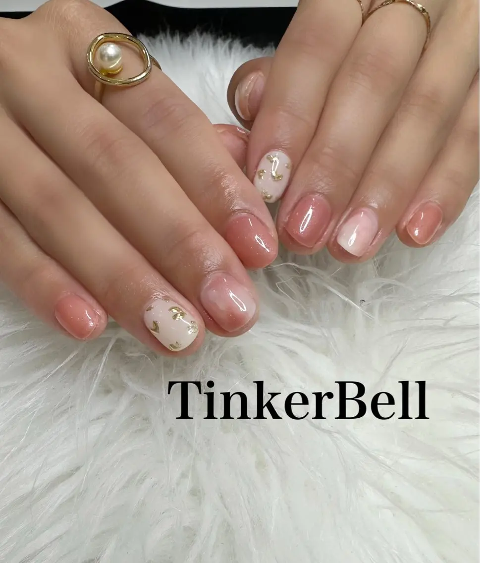 ネイル ミラーネイル バレンタイン ハンドネイル Tinker Bellのネイルデザイン