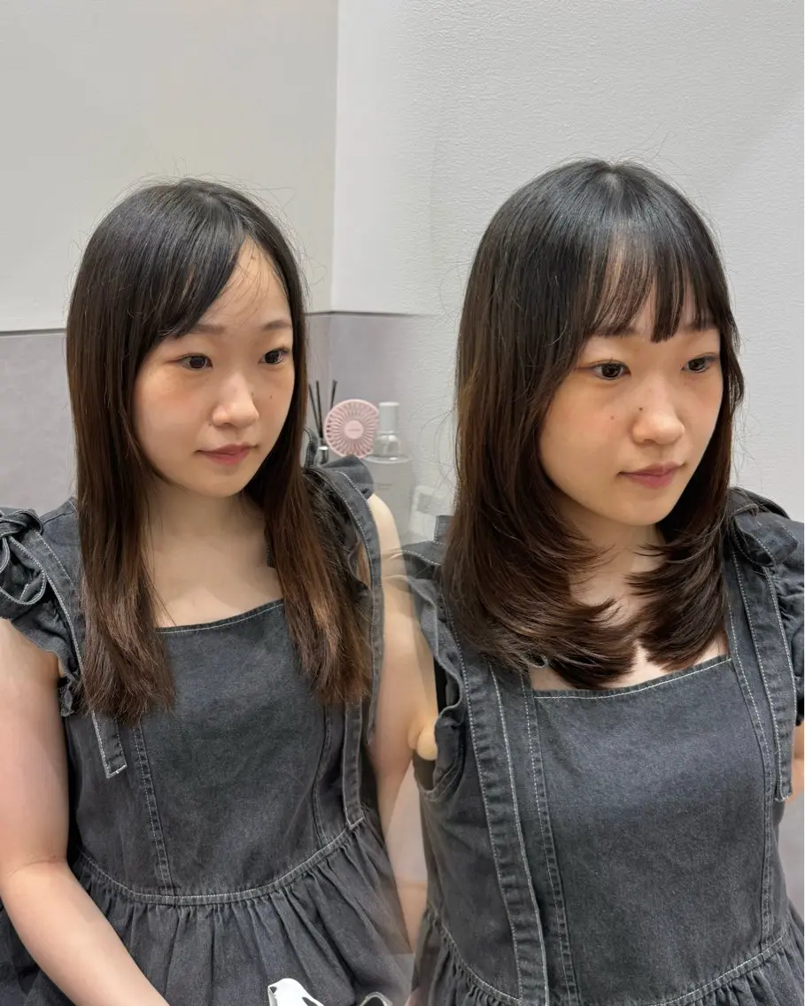 セミロング カット 縮毛矯正 トリートメント 髪質改善×レイヤー 🫧鷹司郎のヘアスタイル