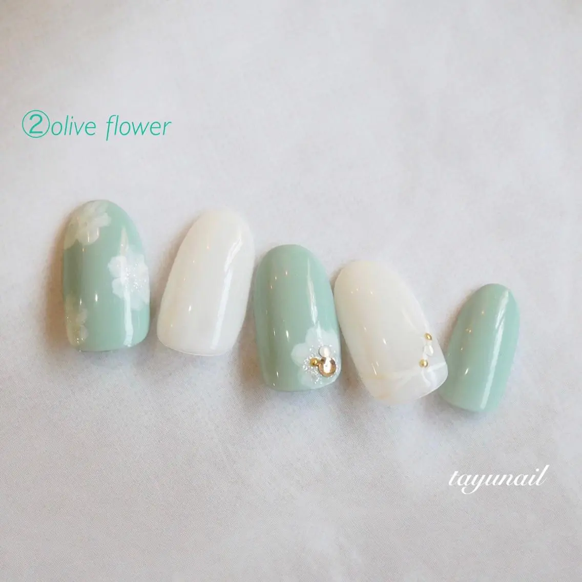 ネイル アートネイル ブルー フラワーネイル フットネイル グリーン ネイルサロン 【たゆnail】のネイルデザイン