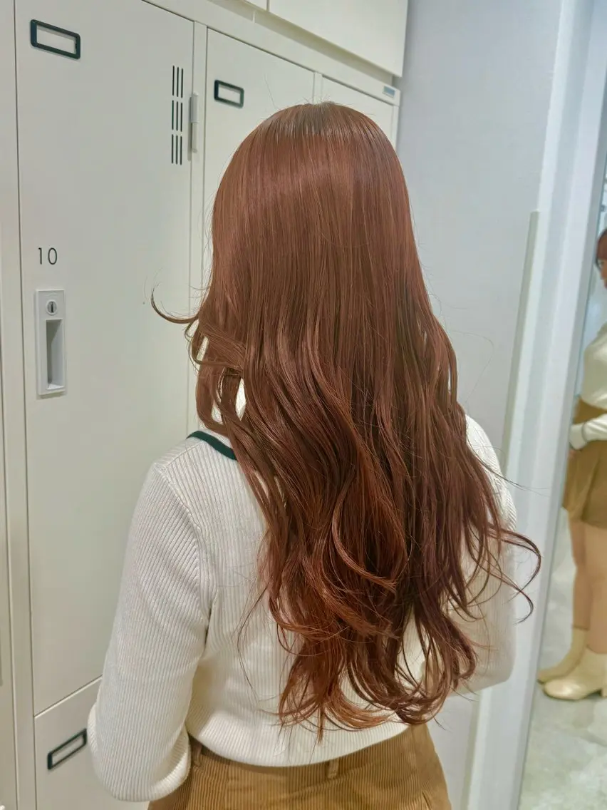 ロング カラー ブラウンカラー オレンジ オレンジブラウン ヘアカラー 🎀藤沢ハイトーン ららのヘアスタイル