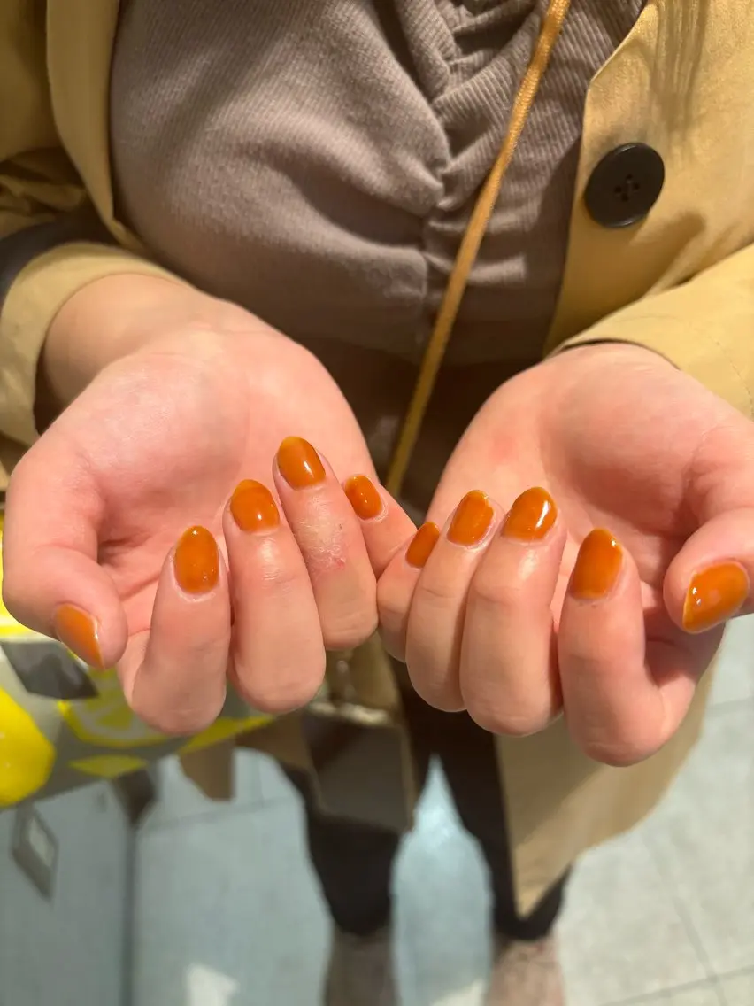ネイル オレンジ ハンドネイル mano Hanaのネイルデザイン