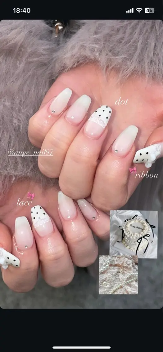 ネイル ドット レース ワンホンネイル 冬ネイル Nail salon 🎀Angeのネイルデザイン