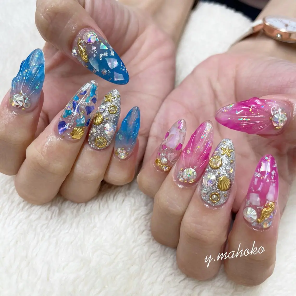 ネイル 夏ネイル ハンドネイル パラジェル有/ 長さだし/mahoのネイルデザイン