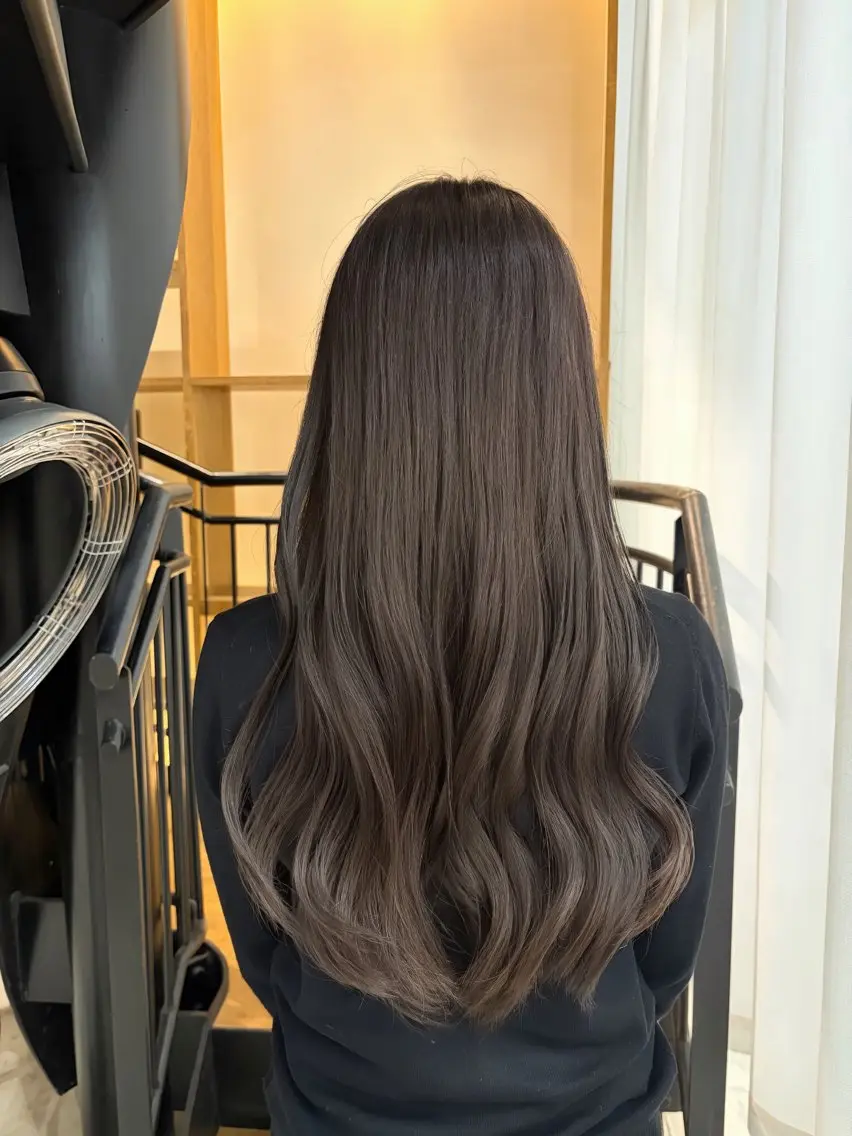ロング カラー パーマ ヘアアレンジ ベージュカラー 透明感カラー 韓国風ヘア レイヤーカット カット ヘアカラー 中顔面短縮カット🪽 レイヤー🥀コウヘイのヘアスタイル