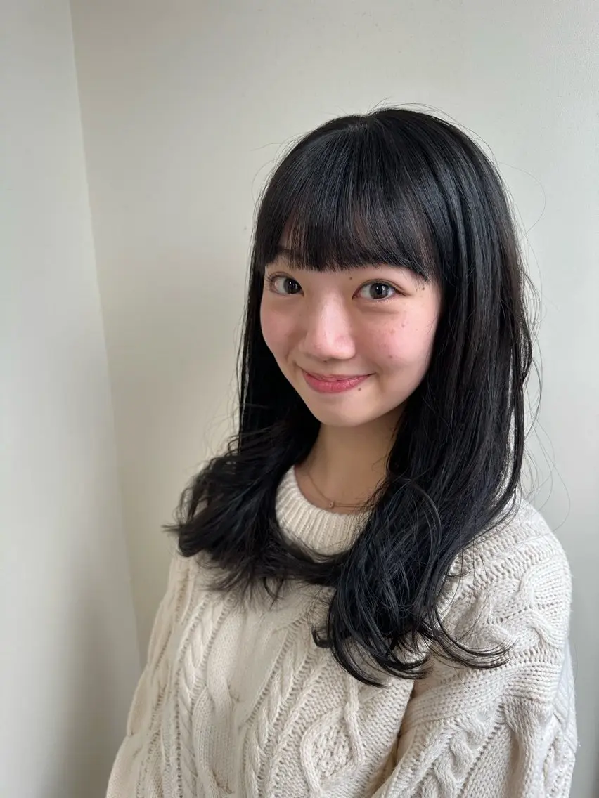 ロング カラー 黒髪 ブルーカラー ブルーブラック 小顔カット 平日オススメ✨ コスパ&タイパ✨山下のヘアスタイル