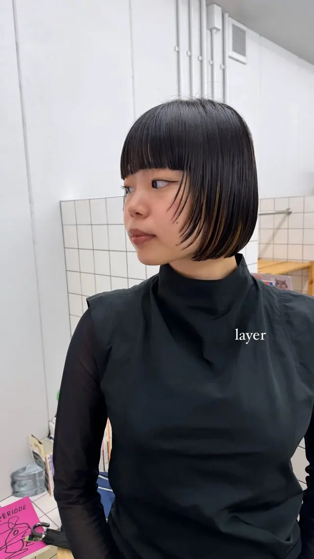 ショート カラー ボブレイヤー ハイライトカラー ボブ ハイライト レイヤーカット カット ヘアカラー トリートメント パーマ/レイヤー/ ボブ/豊浦翔太のヘアスタイル