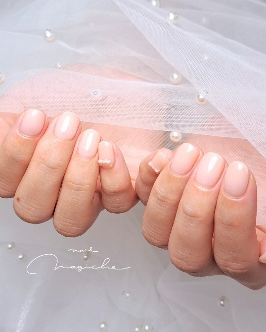 ネイル ワンカラーネイル リボン ハンドネイル nail magicheのネイルデザイン