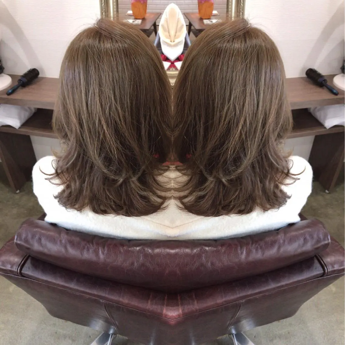 ミディアム カラー パーマ レイヤーカット匠 イソザキノリユキのヘアスタイル
