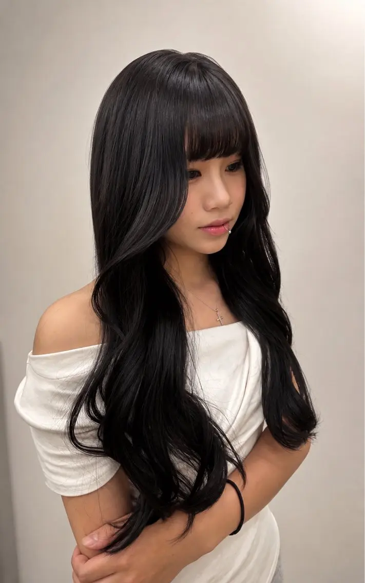 ロング カラー 黒髪 透明感カラー 韓国風ヘア ブリーチなし/ダブル カラー🪼/ジュネのヘアスタイル