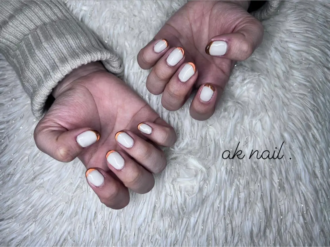 ショート ネイル フレンチネイル マグネットネイル マグネットフレンチ ak nail .のネイルデザイン
