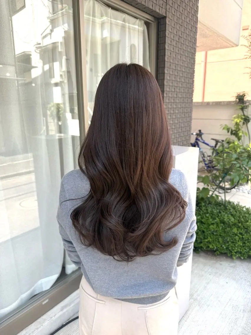 ロング カラー ブラウンカラー 透明感カラー オリーブブラウン カット ヘアカラー トリートメント グレージュ/レイヤー /韓国ヘア/RISAのヘアスタイル