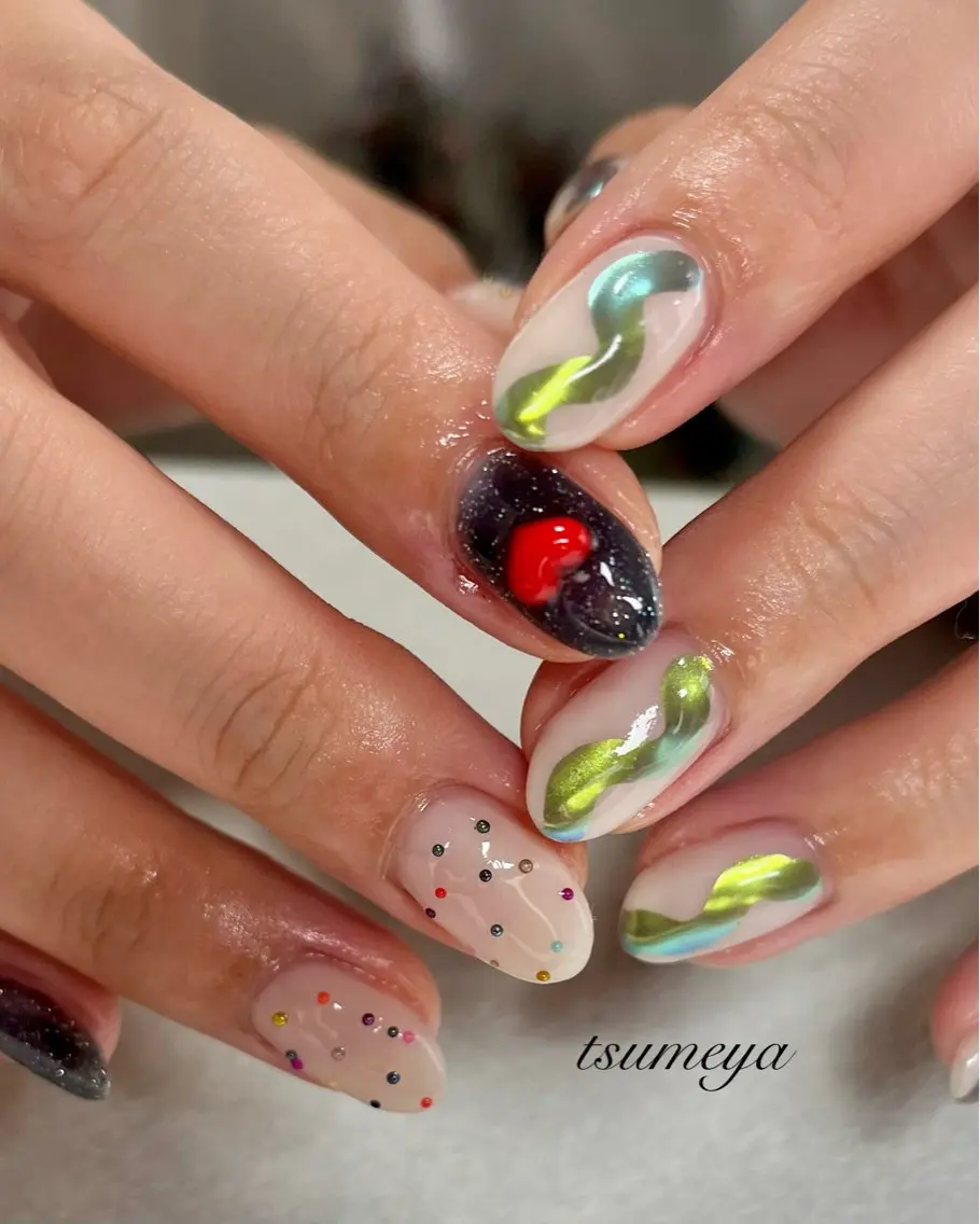 ネイル ハンドネイル tsumeya ゆるかわ手描きネイルのネイルデザイン