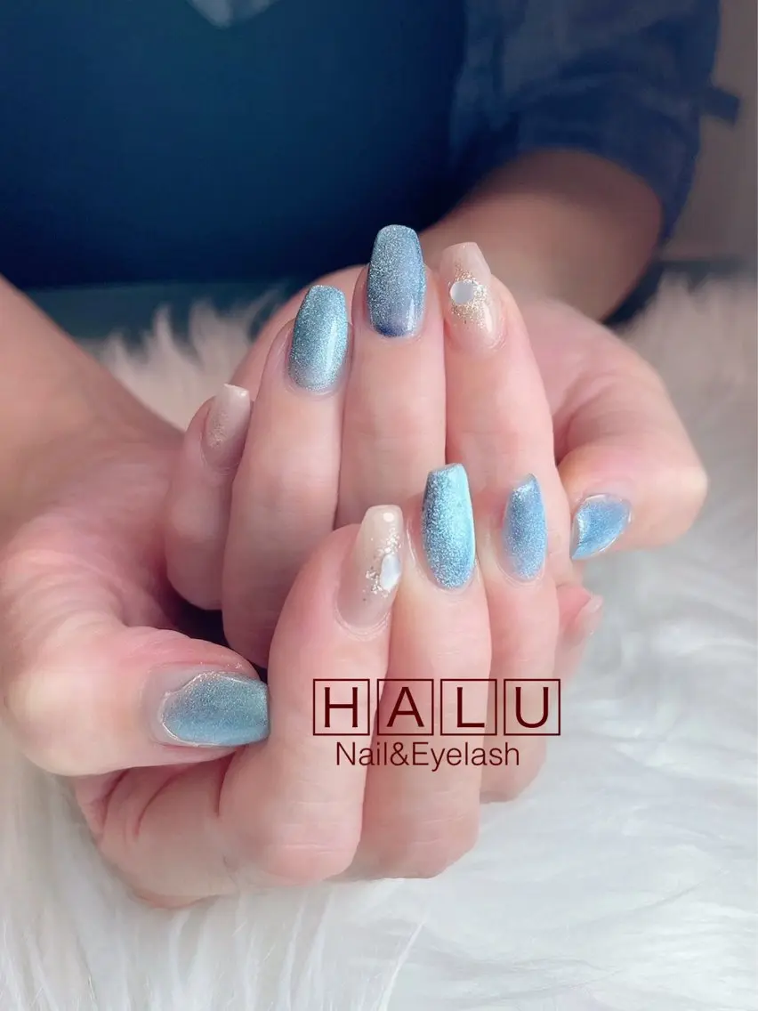 ネイル ブルー ハンドネイル フットネイル HALU ハルのネイルデザイン
