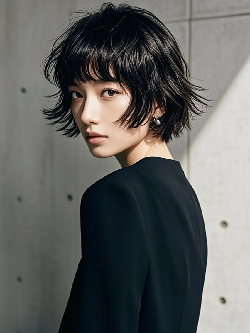 ショート ショートボブ アッシュ ボブ くびれヘア ハッシュカット カット ヘアカラー ウルフカット 811 大阪梅田 ウルフのヘアスタイル