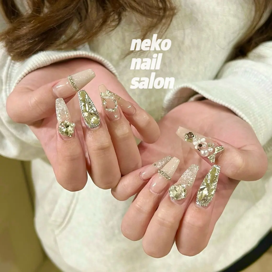 ネイル レース 冬ネイル クリスマス ハンドネイル neko nailのネイルデザイン