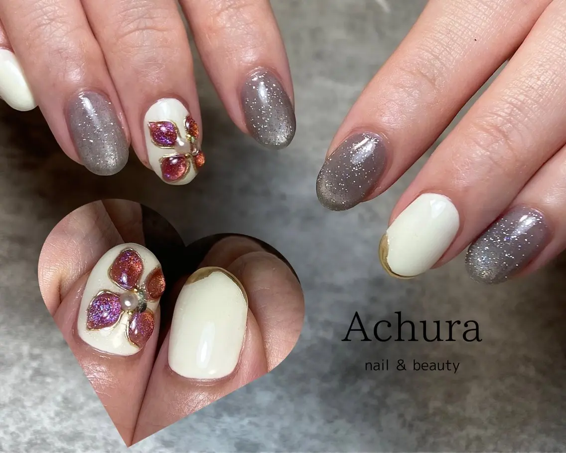 ネイル フラワーネイル ぷっくりネイル Achura エチュラのマツエク・マツパデザイン