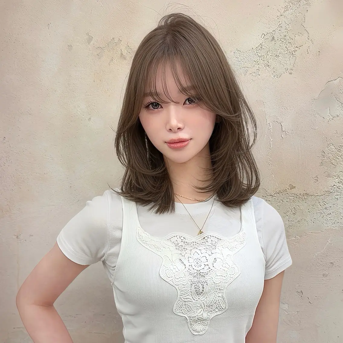 ミディアム カラー カット ヘアカラー トリートメント ブリーチなし 透明感カラー/艶髪のヘアスタイル