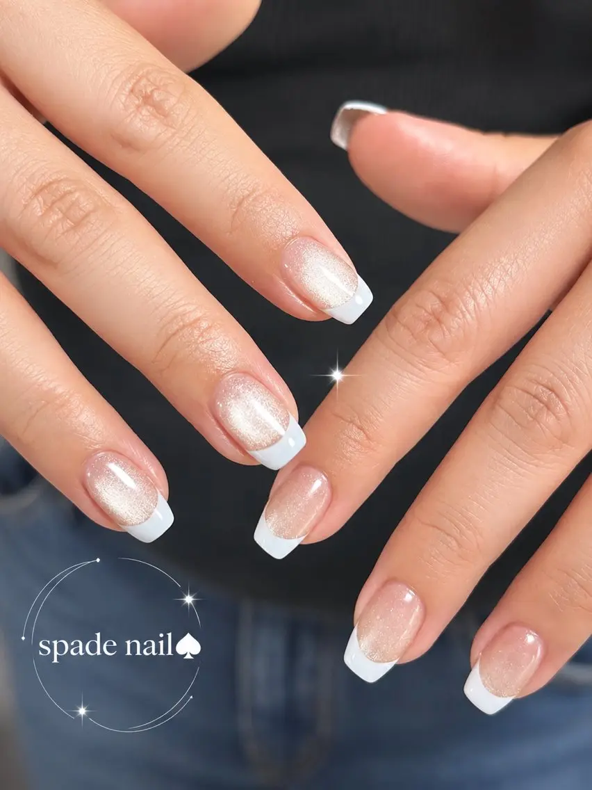 ネイル フレンチネイル 水色 マグネットネイル ハンドネイル Spade(大名) akaneのネイルデザイン