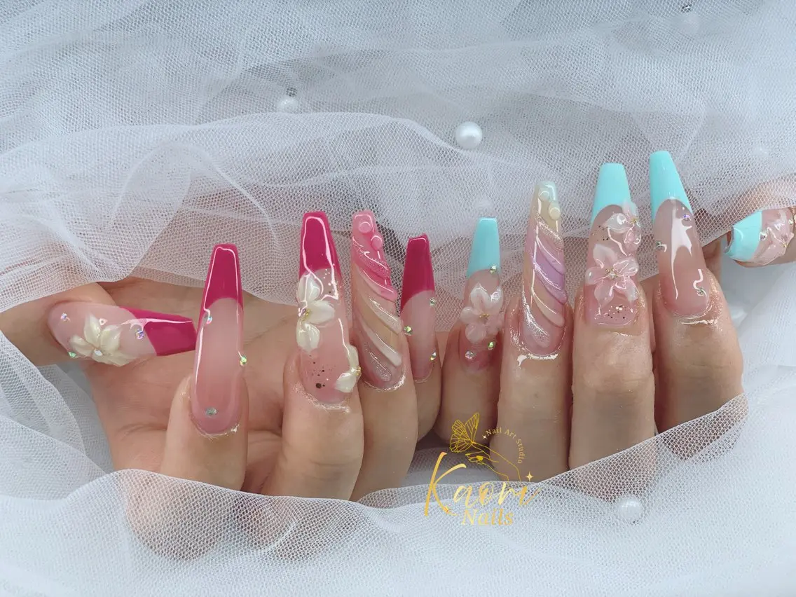 ネイル アートネイル ブルー クリアネイル フラワーネイル ジェルネイル Kaori Nailのネイルデザイン