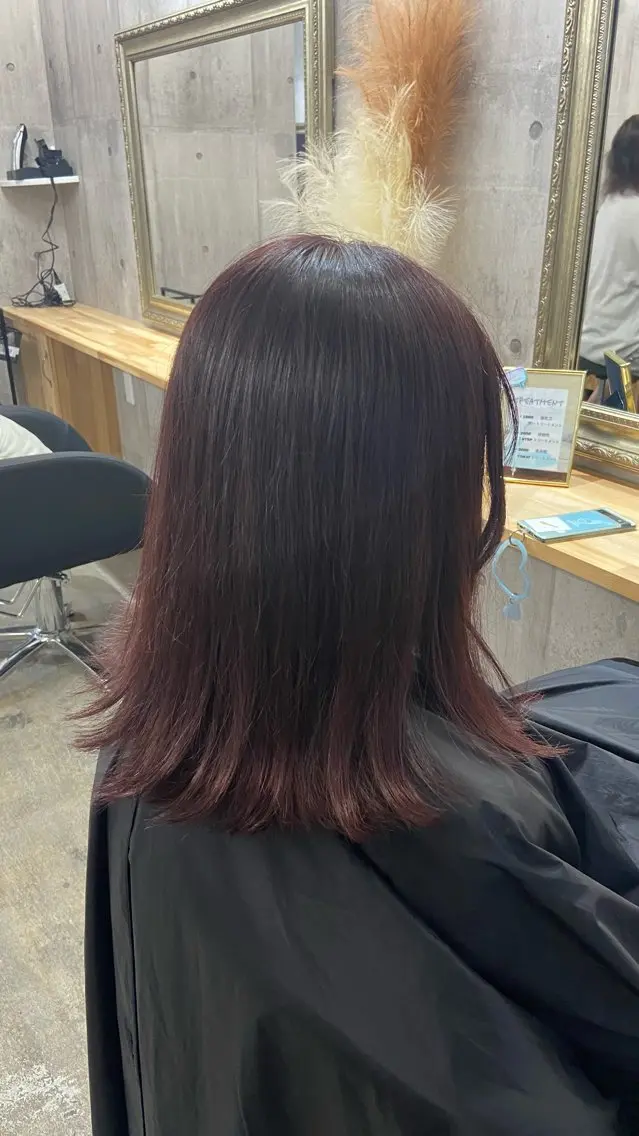 ミディアム カラー レッドカラー カット ヘアカラー トリートメント Sunny side 大名 RIOのヘアスタイル