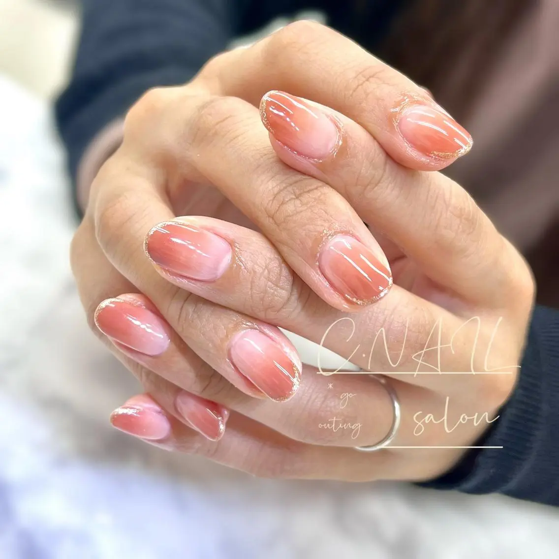 ネイル 桜ネイル フットネイル フレンチネイル ジェルネイル ガラスフレンチ C.Nail &Eyeのネイルデザイン