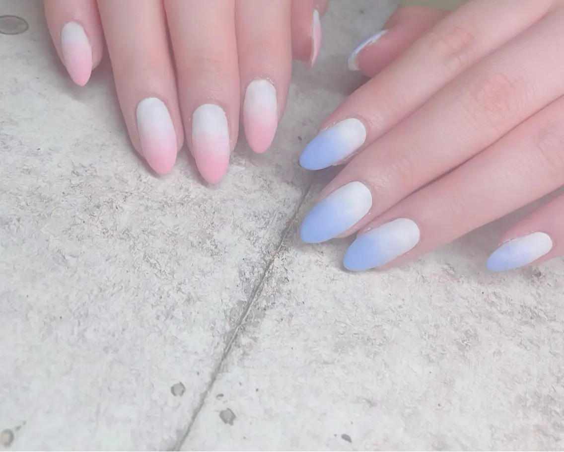 ネイル ブルー グラデーション マットネイル ピンク ハンドネイル Nail_by N1のネイルデザイン