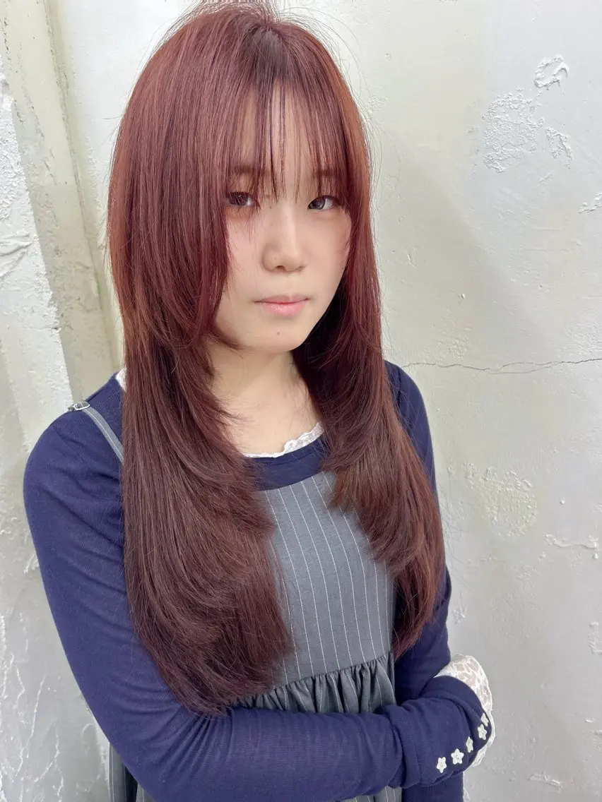 ロング カラー エクステ レイヤーカット ワンホンレイヤー ワンホンレイヤー エクステづまのヘアスタイル