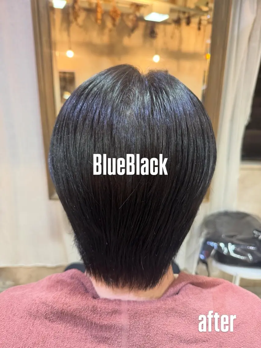 ショート カラー メンズ 黒髪 ブルーカラー ブルーブラック 梅 優翔のヘアスタイル