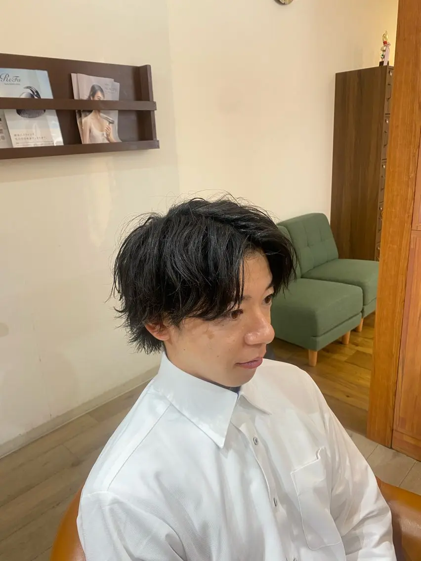 ショート メンズ センターパート メンズウルフカット ウルフカット カット 縮毛矯正とレイヤー カット/杉村凜汰郎のヘアスタイル