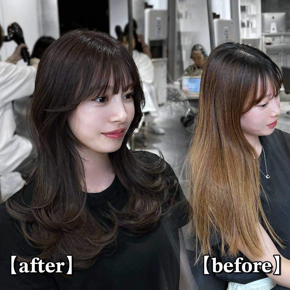 セミロング カラー 韓国風ヘア レイヤーカット トリートメント ワンホンレイヤー 🏅韓国ヘア/新宿/ レイヤー/KSukeのヘアスタイル