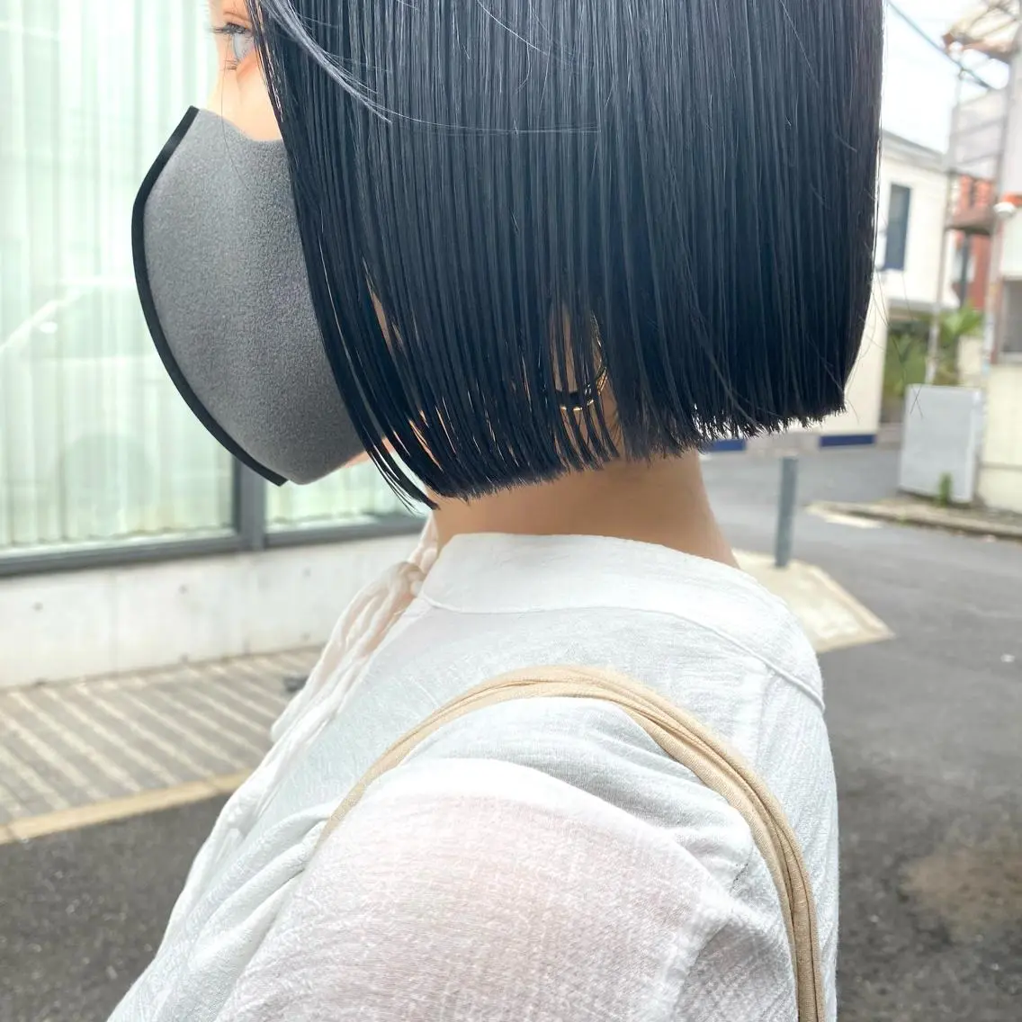 ミディアム 縮毛矯正ボブ&顔まわ レイヤー♡TOMOEのヘアスタイル