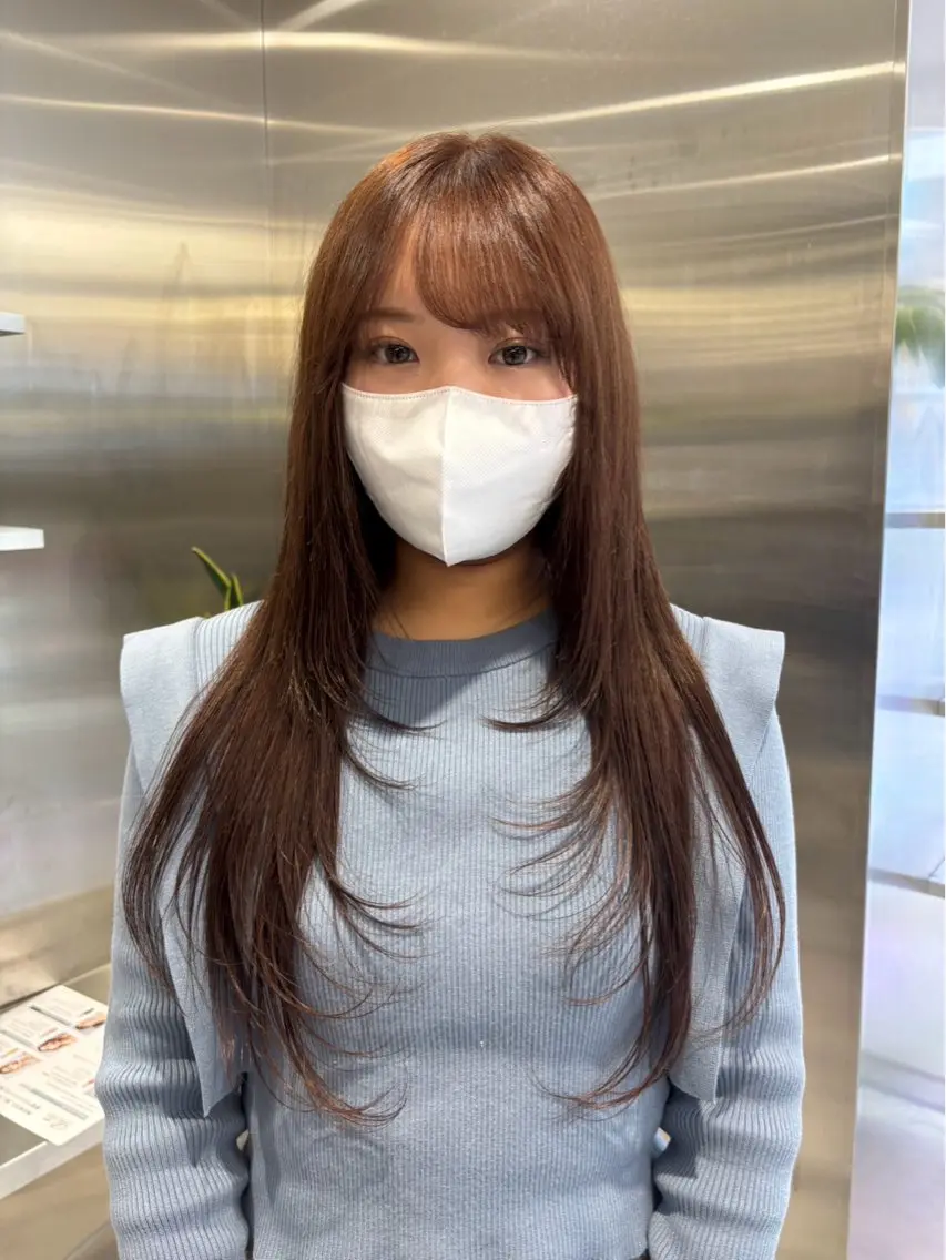 ロング ボブ 髪質改善 韓国風ヘア レイヤーカット 縮毛矯正 酸性ストレート /ハイトーン/つばさのヘアスタイル
