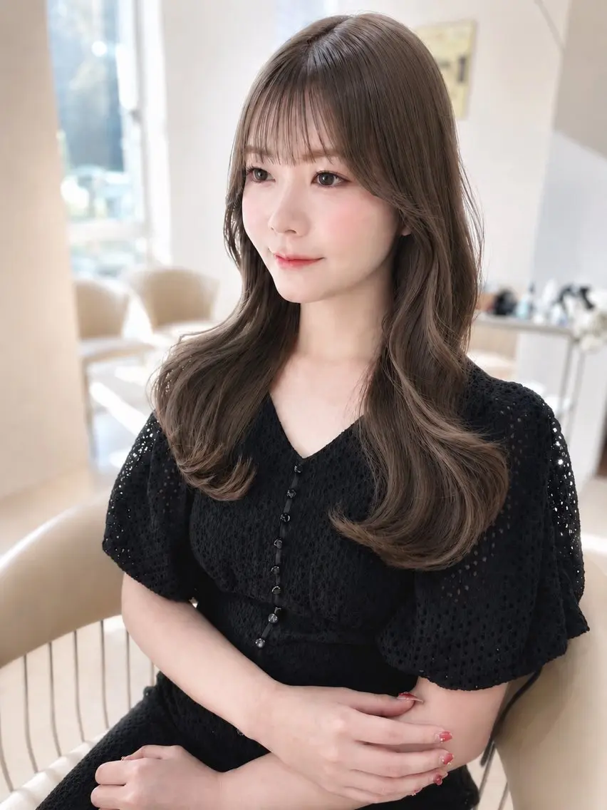ロング カラー カット ヘアカラー トリートメント moeka レイヤー /艶カラー/韓国のヘアスタイル
