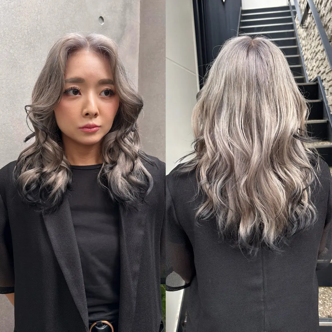 ロング カラー ブリーチ グレージュ シルバー カット ヘアカラー トリートメント ハイトーンカラー/ デザインカラー/瑛樹のヘアスタイル