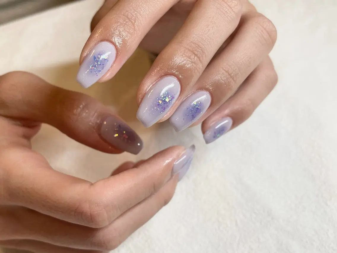 ネイル アートネイル オーロラネイル ブルー チークネイル ジェルネイル MARU NAIL manamiのネイルデザイン