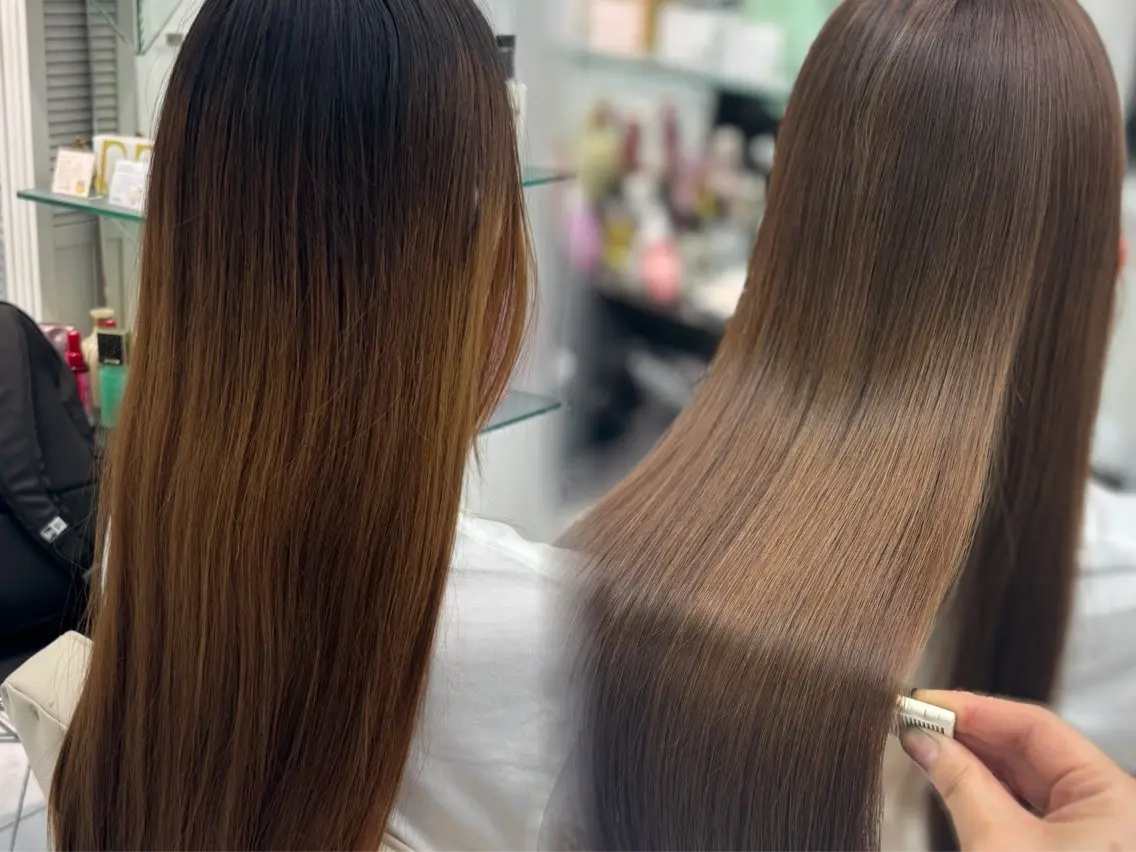 ロング ヘアカラー トリートメント 透明感ツヤカラー/ 縮毛矯正/静岡のヘアスタイル